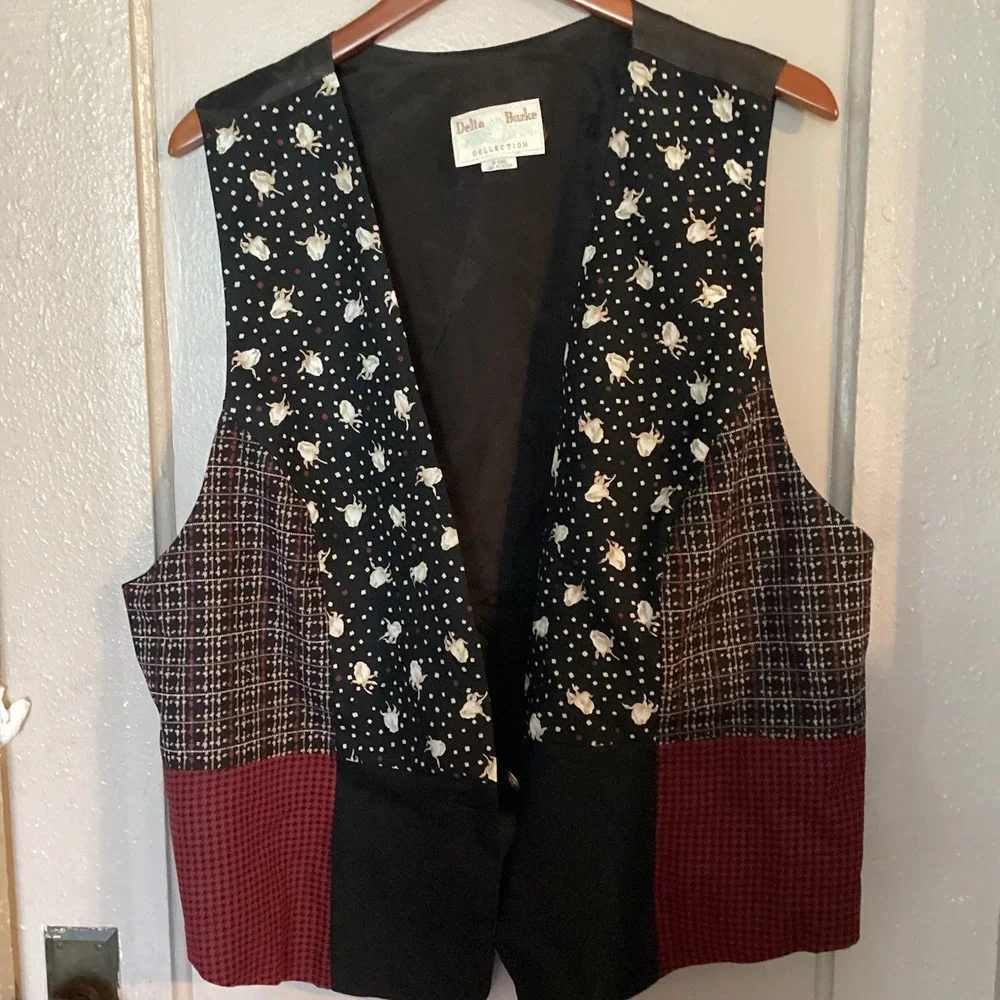 1990s Patchwork Delta Burke Waistcoat Vest Designing Women 3X Rachel Greene Core